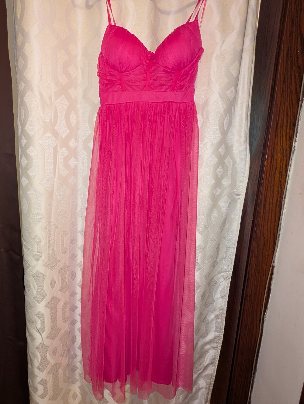 iris Vibrant Hot Pink Sheer Mesh Long Chemise with Ruched Cups